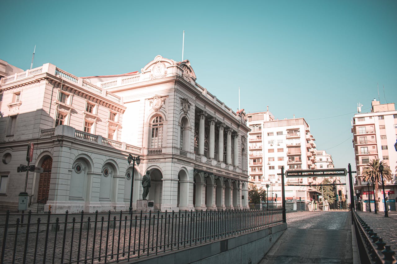 Beautiful historic architecture of the Municipal Theatre in Santiago, Chile.